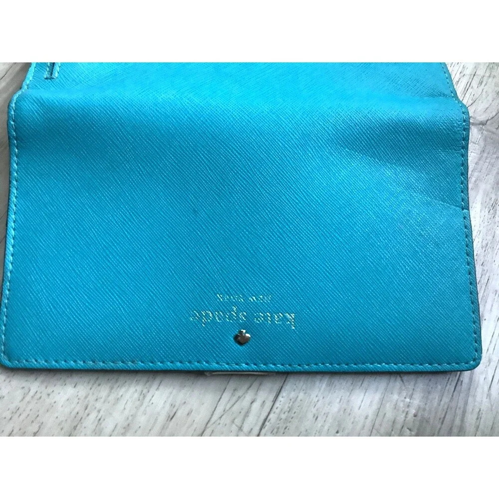 Kate Spade Grand Street Stacy Bifold Leather Slim Wallet Turquoise Blue Money